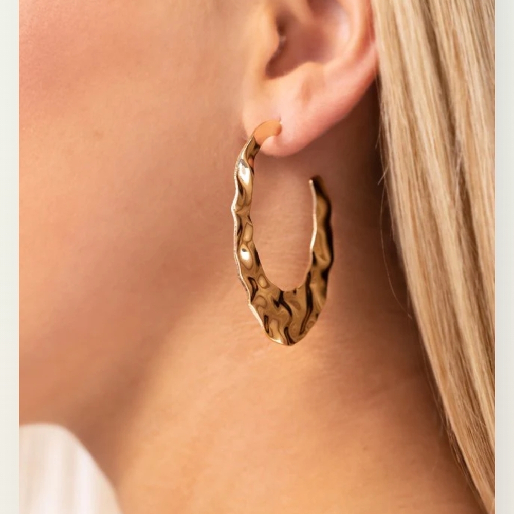 Paparazzi Gold Hoop Earrings - Make a Ripple - Picture 2 of 3